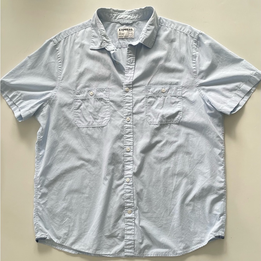 Mens Short Sleeved Button Down Shirt, light blue, size XL